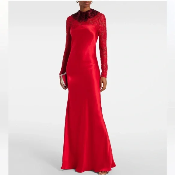 Rodarte | Dresses | Rodarte Red Lace Long Sleeve Dress